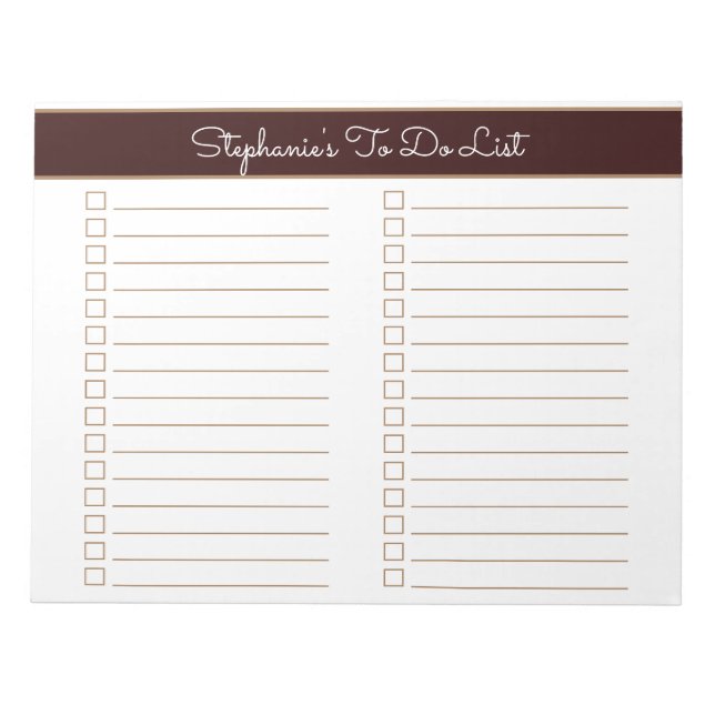 Bloc De Notas Simple Chocolate Brown 8.5x11 Two Column Checklist (Frente)
