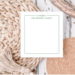 Bloc de notas simple cuadrado personalizado verde<br><div class="desc">Ya sea un regalo para un amigo o un regalo personal, este bloc de notas es ideal para cumpleaños, aniversarios o como un toque personal para el trabajo. Utilice el formulario de plantilla para personalizarlo con su nombre, una cita favorita o cualquier texto de su elección. Elija entre una variedad...</div>