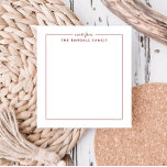 Bloc de notas simple cuadrado rojo personalizado<br><div class="desc">Ya sea un regalo para un amigo o un regalo personal, este bloc de notas es ideal para cumpleaños, aniversarios o como un toque personal para el trabajo. Utilice el formulario de plantilla para personalizarlo con su nombre, una cita favorita o cualquier texto de su elección. Elija entre una variedad...</div>