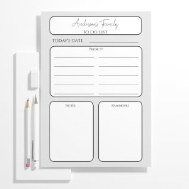 Bloc De Notas Simple Daily Planner To Do List Family Name
