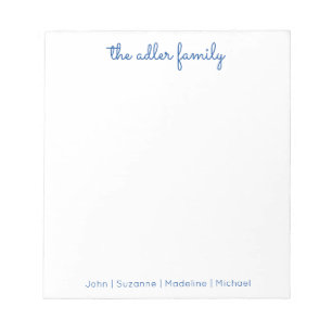 Bloc de notas simple de la familia azul brillante