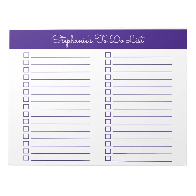 Bloc De Notas Simple Elegant Purple 8.5x11 Two Column Checklist (Frente)