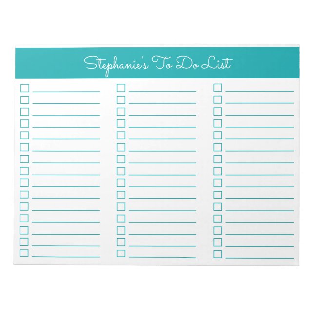 Bloc De Notas Simple Elegant Teal 8.5x11 Three Column Checklist (Frente)