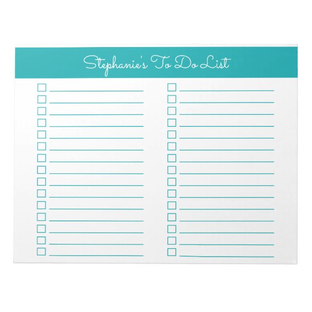 Bloc De Notas Simple Elegant Teal 8.5x11 Two Column Checklist (Frente)