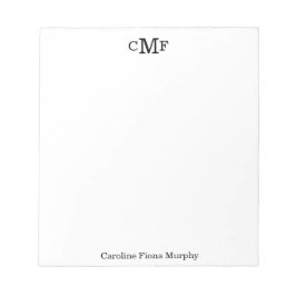 Bloc De Notas Simple Elegante Moderno Básico 3 Monograma Inicial