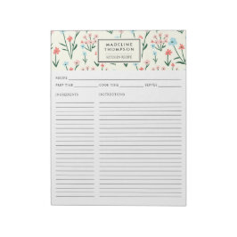 Bloc De Notas Simple Floral Botanical Pink Blue Flower Recipe