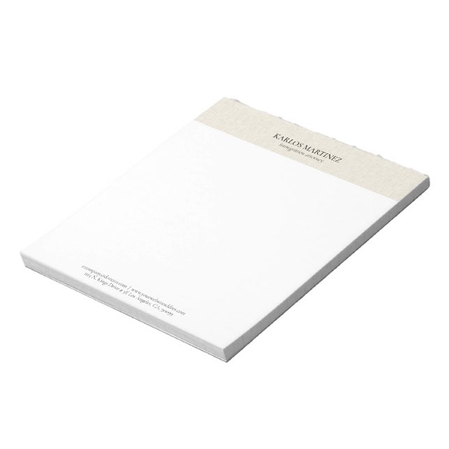 Bloc De Notas Simple Light Beige Linen Black Typography (Lado Izquierdo)