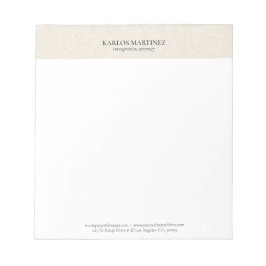 Bloc De Notas Simple Light Beige Linen Black Typography