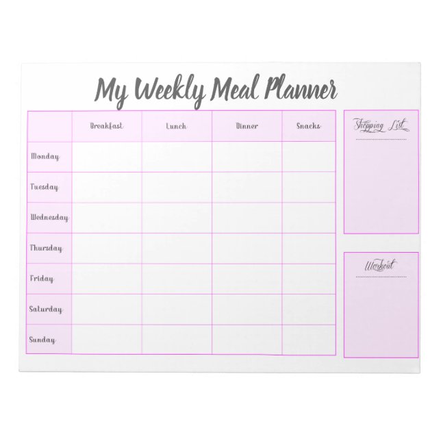 Bloc De Notas Simple mi planificador de comidas semanal (Frente)