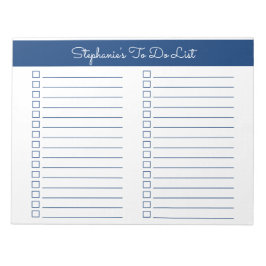 Bloc De Notas Simple Navy Blue 8.5x11 Two Column Checklist