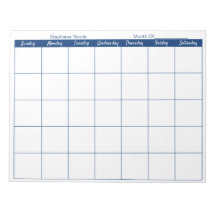 Simple Navy Blue Thin Border Name Mensual Planner