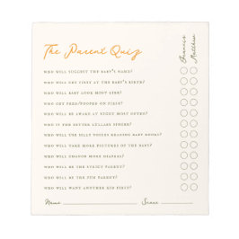 Bloc De Notas Simple Parent Quiz Baby Shower Game Notepad