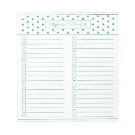 Bloc De Notas Simple Polka Dot Green Dos Columnas Para Hacer La