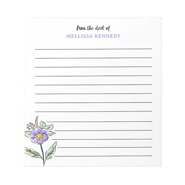Bloc De Notas  Simple Purple Wildflower Lined From The Desk Of (Frente)