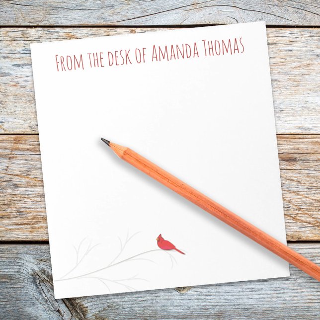 Bloc De Notas Simple Red Cardinal Elegante Abedul de Invierno  (Simple elegant red cardinal custom notepad)