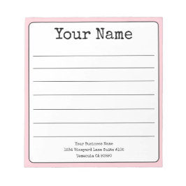 Bloc De Notas Simple Rosa Suave Retro Añade Tu Nombre Rayado