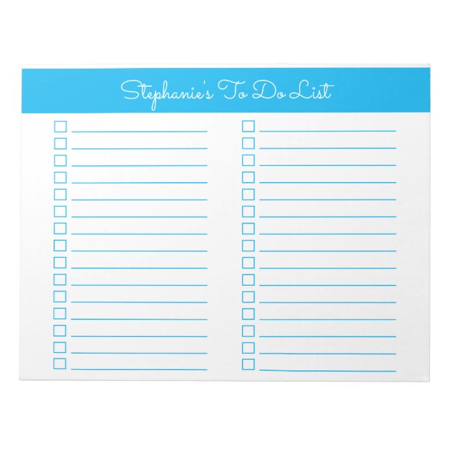 Bloc De Notas Simple Sky Blue 8.5x11 Two Column Checklist (Frente)
