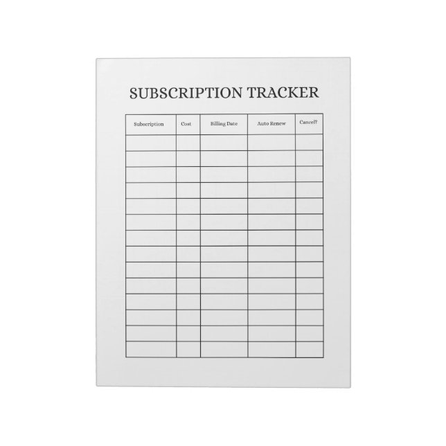 Bloc De Notas SIMPLE Subscription Tracker Notepad (Lado Izquierdo)