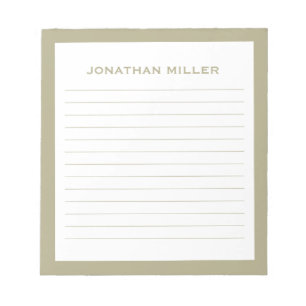 Bloc De Notas Simple White Sage Green Typographic Name Lined