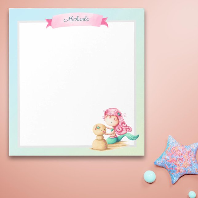 Bloc De Notas Sirenita pastel personalizada con pelo rosa (Subido por el creador)