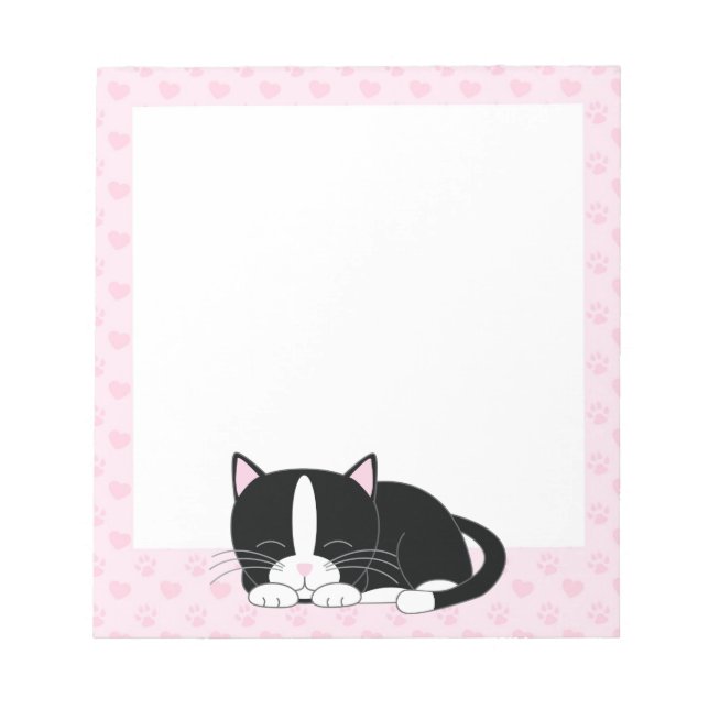 Bloc De Notas Sleepy Tuxedo Cat {rosa} (Frente)