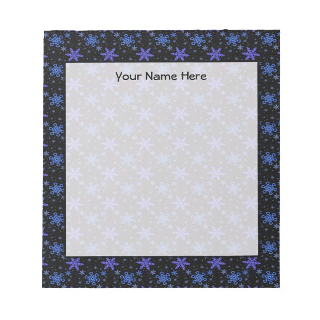 Bloc De Notas Snowflakes Blue Purple on Black (Frente)