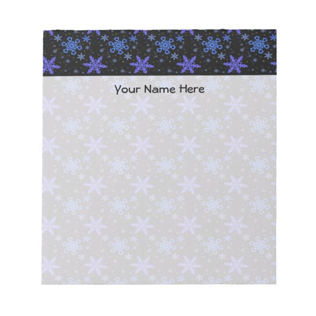 Bloc De Notas Snowflakes Blue Purple on Black (Frente)
