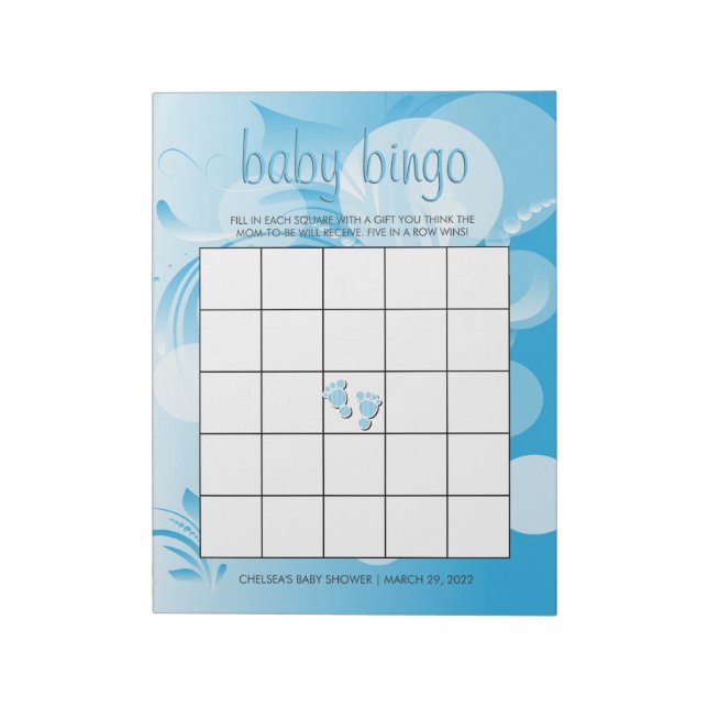Bloc De Notas Soft Baby Blue Bokeh Florid | Bebé Boy Shower (Lado Izquierdo)