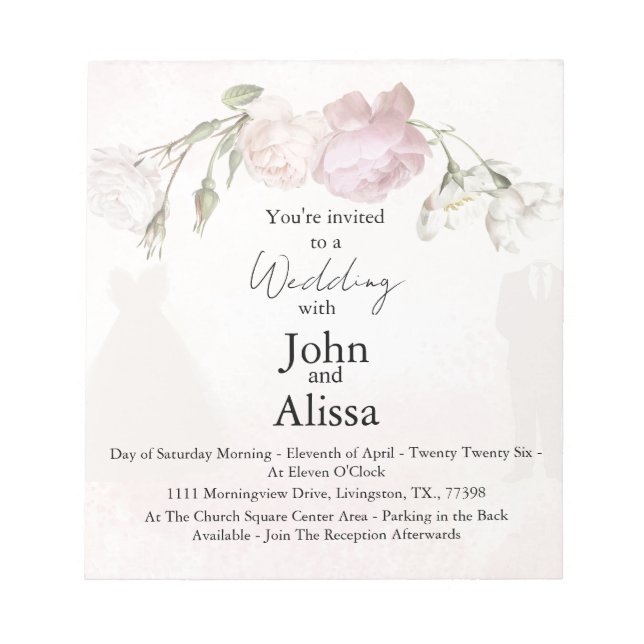 Bloc De Notas Soft Pink Roses & Bride and Groom Collection (Frente)