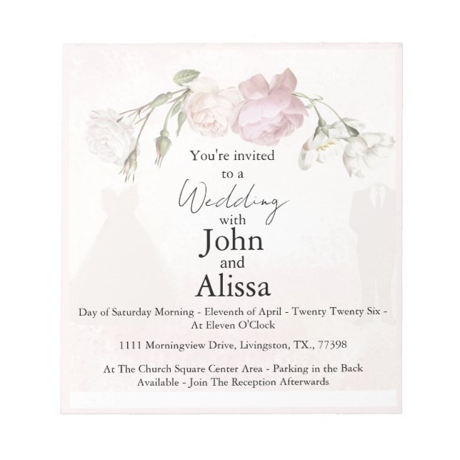 Bloc De Notas Soft Pink Roses & Bride and Groom Collection Notep (Frente)
