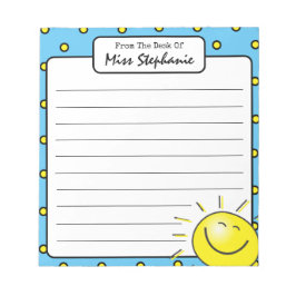 Bloc De Notas Sonrisa azul dulce de sol frente al profesor