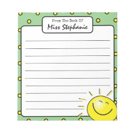 Bloc De Notas Sonrisa verde suave frente al profesor