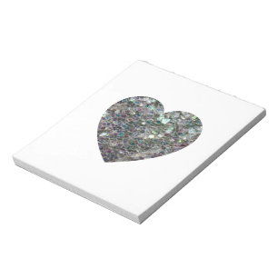 Bloc De Notas Sparkly purpurina de mosaico plateado Corazón