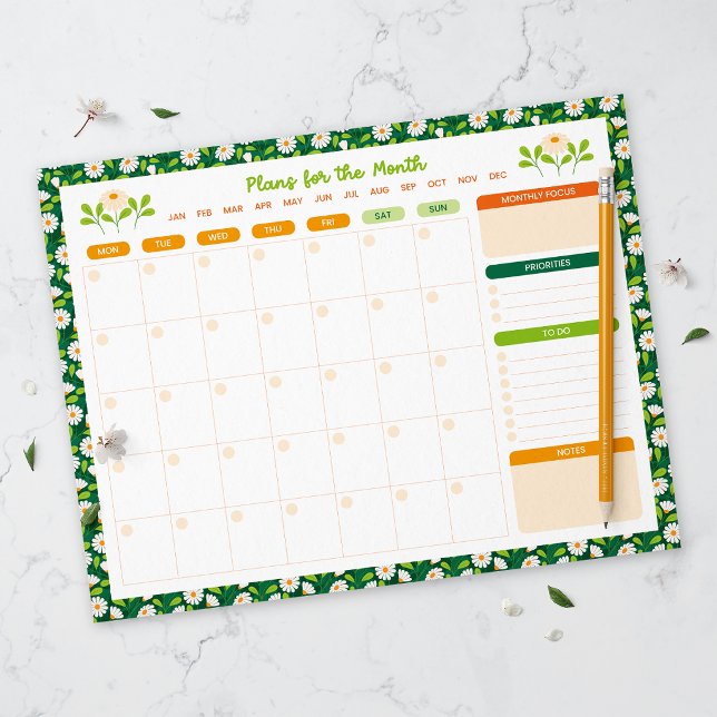 Bloc De Notas Spring Daisies & Vine Monthly Monday Start Planner (Subido por el creador)