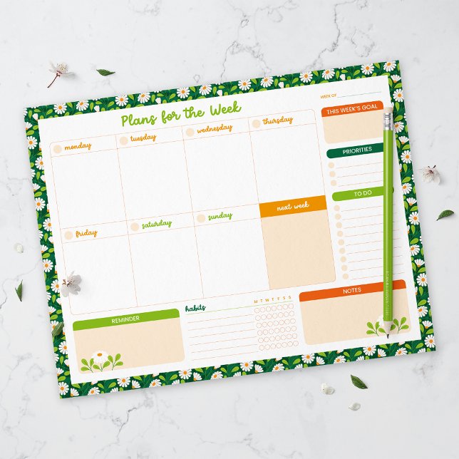 Bloc De Notas Spring Daisies & Vine Weekly Monday Start Planner (Subido por el creador)