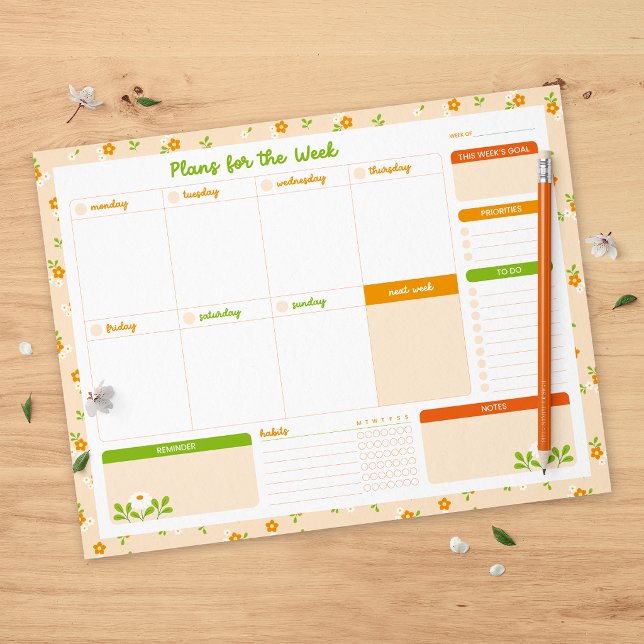 Bloc De Notas Spring Floral Bouquets Weekly Monday Start Planner (Subido por el creador)