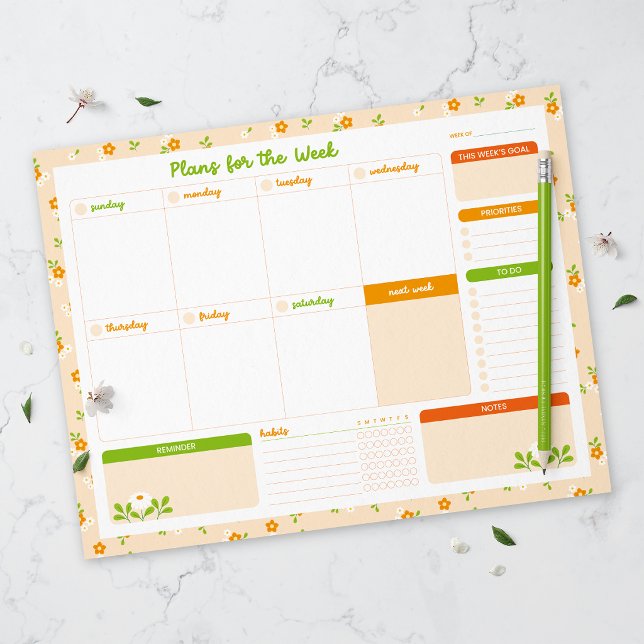 Bloc De Notas Spring Floral Bouquets Weekly Sunday Start Planner (Subido por el creador)
