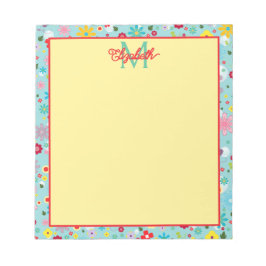 Bloc De Notas Spring Flowers on Aqua Blue Monogram