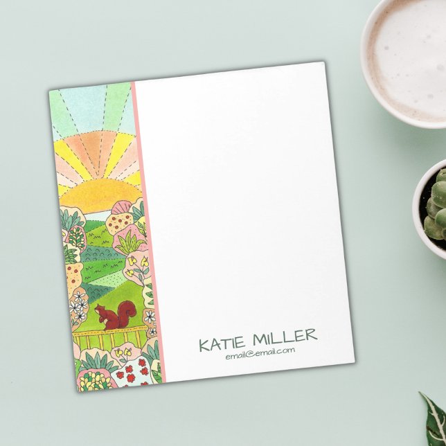 Bloc De Notas Squirrel Sunrise Garden Personalizado (Cute Squirrel Notepad)