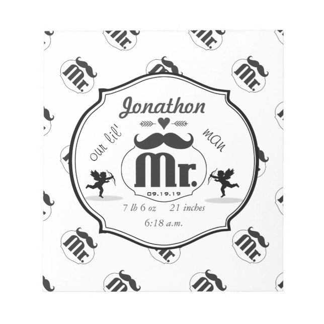 Bloc De Notas Sr. Mustache Lil Man Baby Boy Stats (Frente)