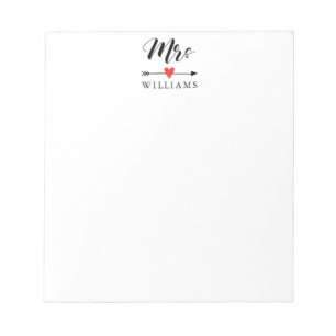 Bloc De Notas Sra. personalizada con corazón y flecha