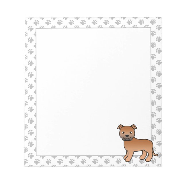 Bloc De Notas Staffie inglés rojo lindo perro de dibujos animado (Frente)