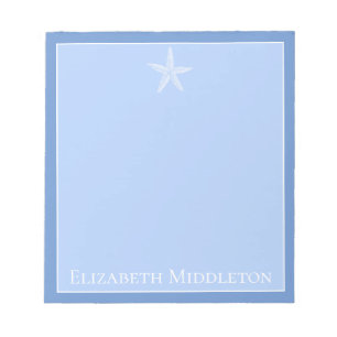 Bloc De Notas Starfish blanco y azul costero personalizado