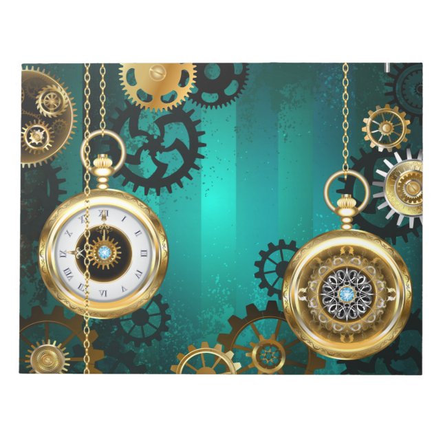 Bloc De Notas Steampunk Jewelry Watch sobre un fondo verde (Frente)