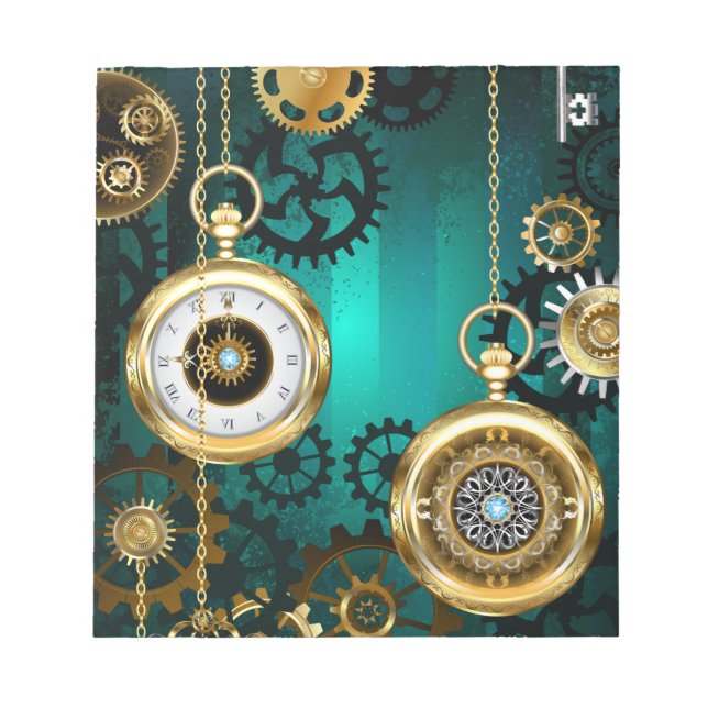 Bloc De Notas Steampunk Jewelry Watch sobre un fondo verde (Frente)