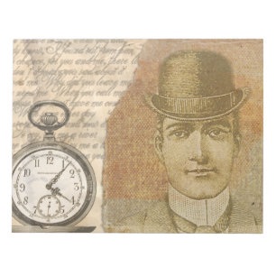 Bloc De Notas Steampunk Man Pocket Watch Bowler Gorra