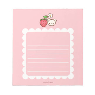 Bloc De Notas Strawbeary Pink Scallop Border Cute Bear Notepad