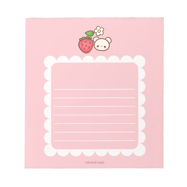 Bloc De Notas Strawbeary Pink Scallop Border Cute Bear Notepad (Frente)