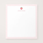 Bloc De Notas Strawberry Pink Gingham Border Personalized<br><div class="desc">A cute strawberry notepad that you can personalize for a custom gift. This design features a red hand-painted watercolor strawberry and pink gingham border. Change the font style and color to any of your choice.</div>