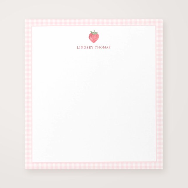 Bloc De Notas Strawberry Pink Gingham Border Personalized (Subido por el creador)